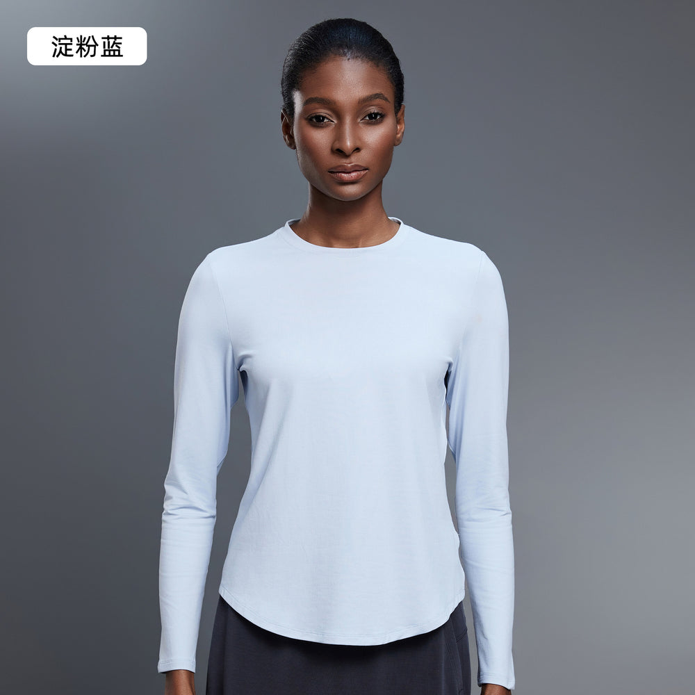 Autumn crew neck yoga top - loose fit, slimming, fitness top, casual & versatile, long sleeve women's activewear - d25148