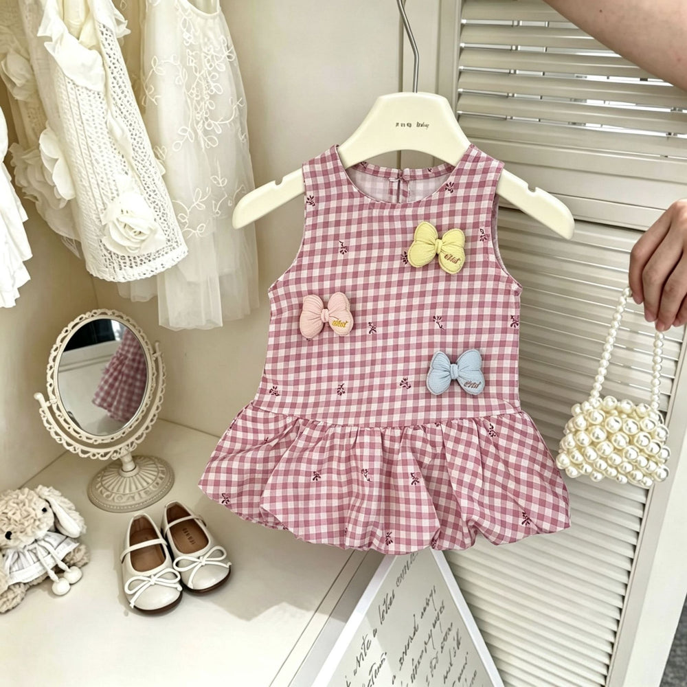 Girls' plaid dress, new  summer collection, baby blue cute vest dress, stylish children's princess dress, super adorable