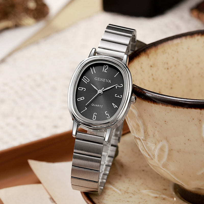 new arrival alloy bamboo steel band oval case arabic numerals watch factory direct sales quartz watch