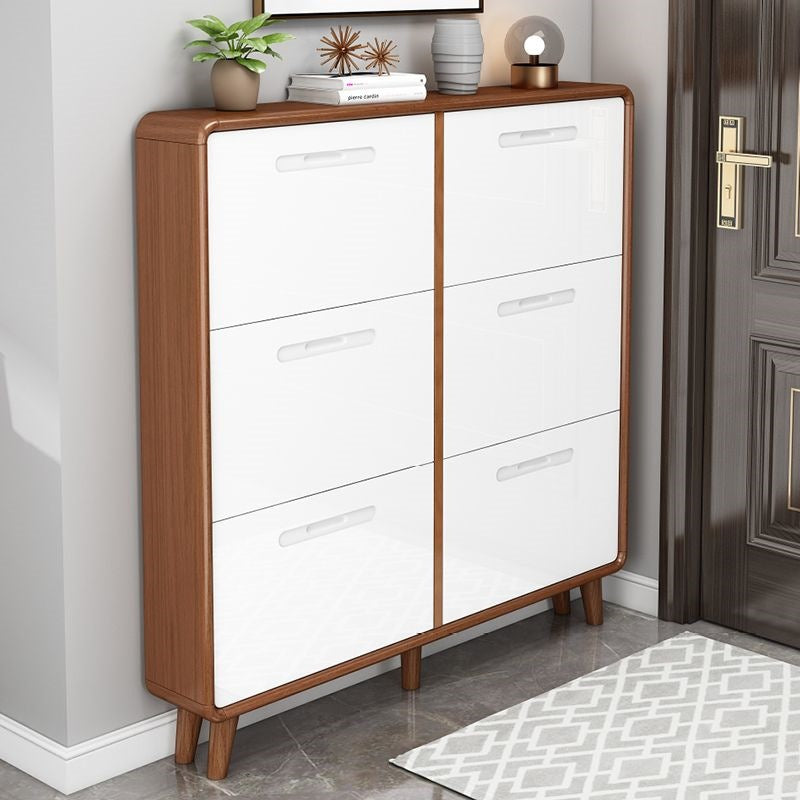 Solid wood shoe cabinet - slim, large capacity, space-saving design for home entryways, small apartments, and modern hallways