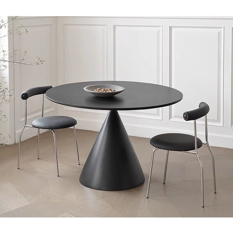 French-style negotiation table, rock slab round dining table, pure white modern minimalist round table, small apartment home dining table and chair set