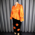 puff sleeve glossy tops silmslimming lookstereo flower hip skirt two-piece settwo-piece set