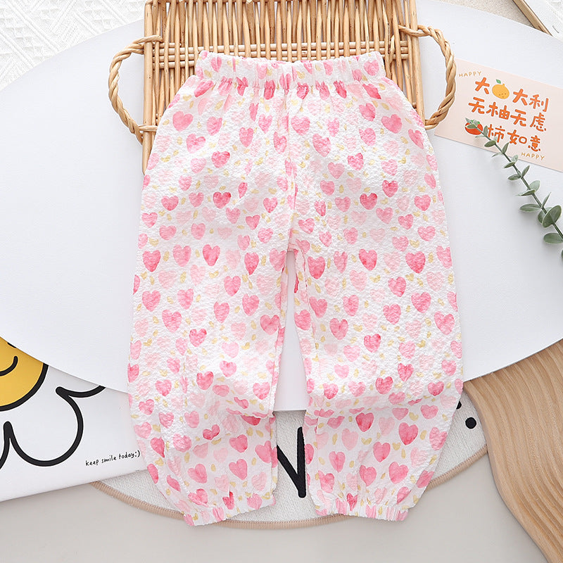 Girls' summer pants: korean style fashionable printed joggers for toddlers and young children - perfect for everyday wear