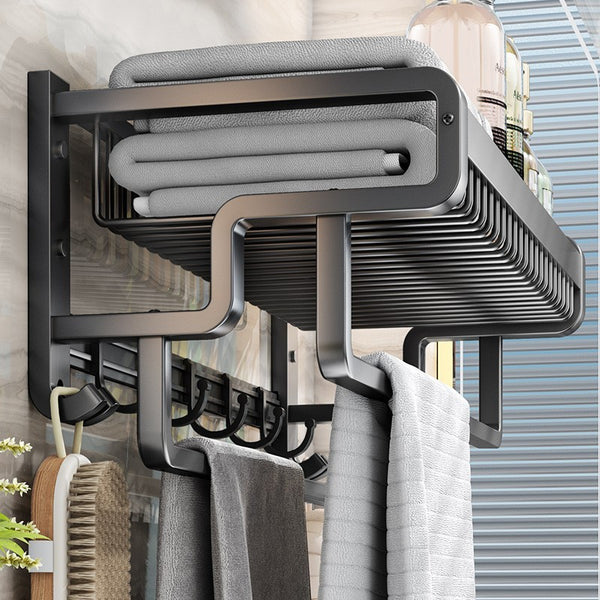 Toilet towel rack No punching bathroom toilet rack Wall hanging clothes storage Space aluminum black bath towel rack