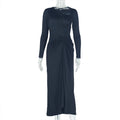 European and american style elegant women's bodycon pleated asymmetrical dress solid color long sleeve oblique neck maxi dress gown