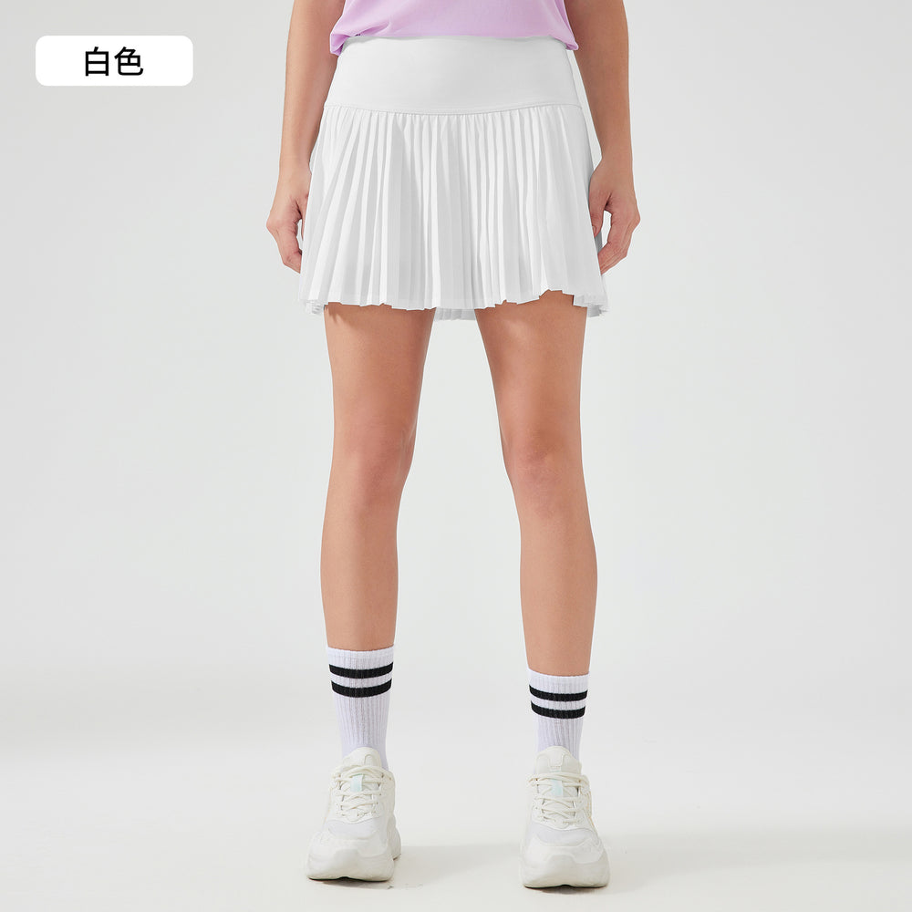 Luxtre new water-cooled cooling stretch fashion pleated skirt with double-layer anti-exposure three-quarter length sports skort dk383