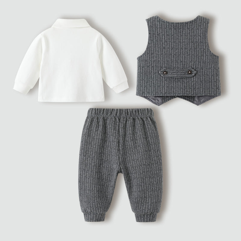 Boyssuit autumn clothing new arrival baby first birthday dress gray stripes suit vest catch zhou gentleman suit