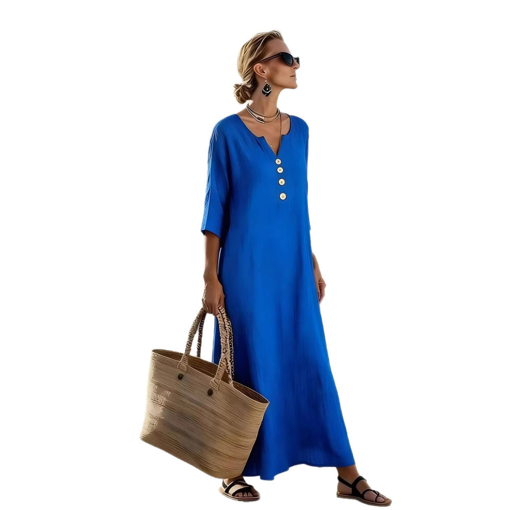 effortless chic european & american style cross-border dress - fashionable v-neck maxi dress, relaxed fit, elegant, perfect for everyday wear, travel, and vacation