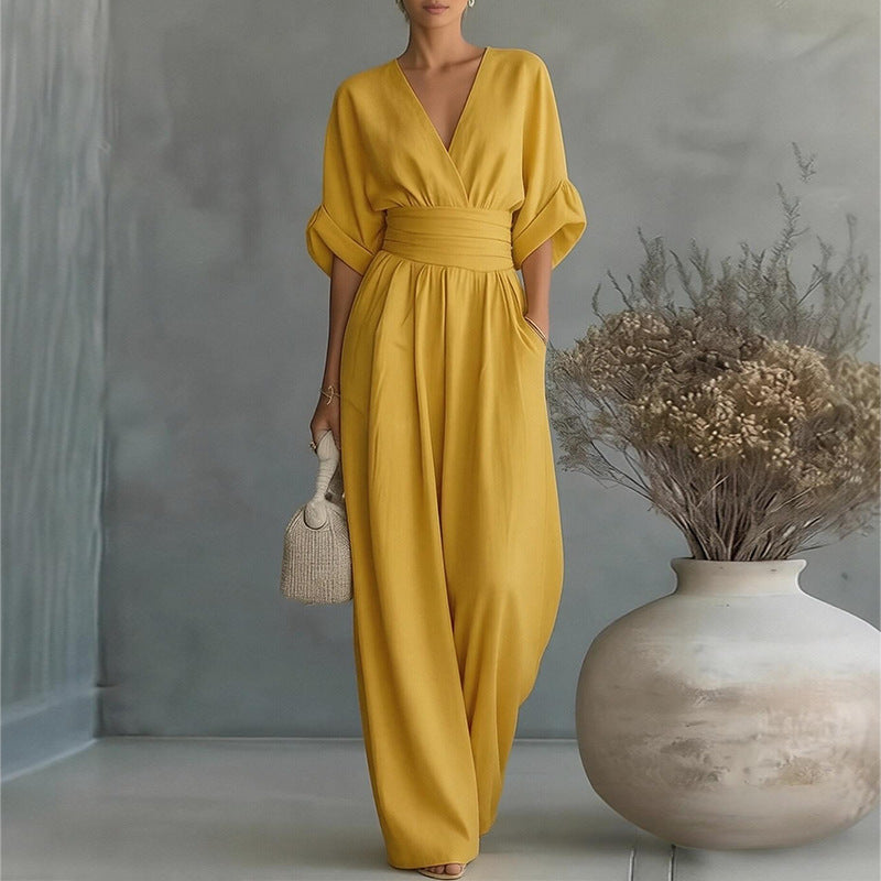 european and american cross-border women's jumpsuit: new summer collection - elegant, figure-flattering v-neck women's romper