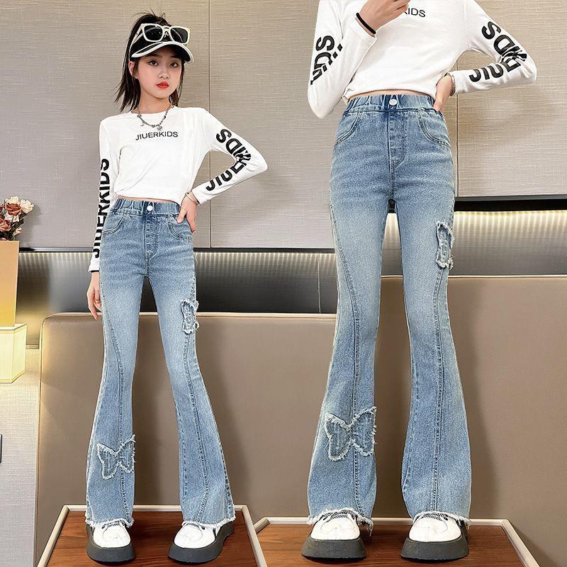 Girls' jeans: new  spring/autumn styles - stylish kids' elastic waist pants for girls, spring flare jeans for mid-to-large children