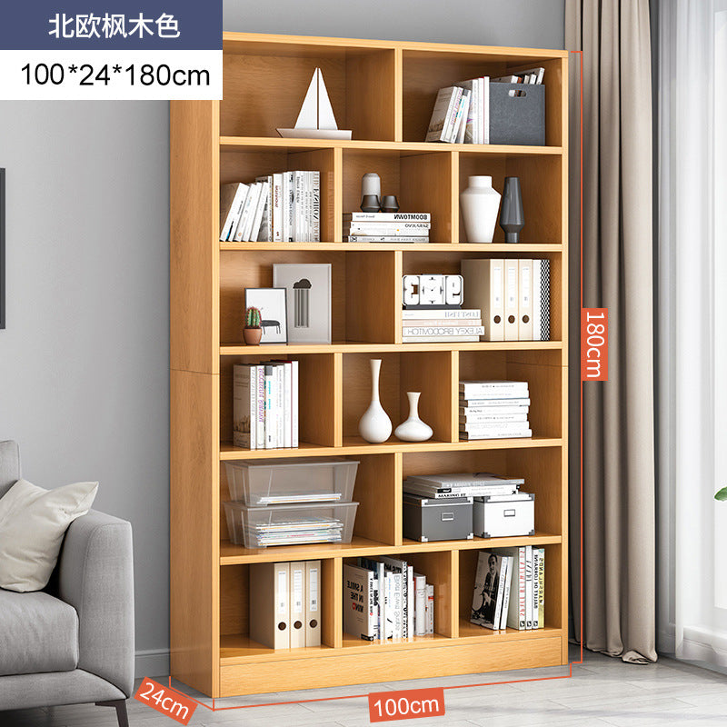 Simple bookshelf floor-to-ceiling against the wall, living room shelf layered storage rack, storage cabinet integrated, simple household bookcase