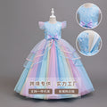 Girls' formal dress - mesh rainbow gradient princess dress - cross-border e-commerce, european & american style, ready stock wholesale children's clothing