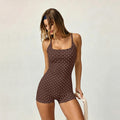 European and american style summer new fashion polka dot print jumpsuit double shoulder strap sexy cutout butt lift bodycon romper