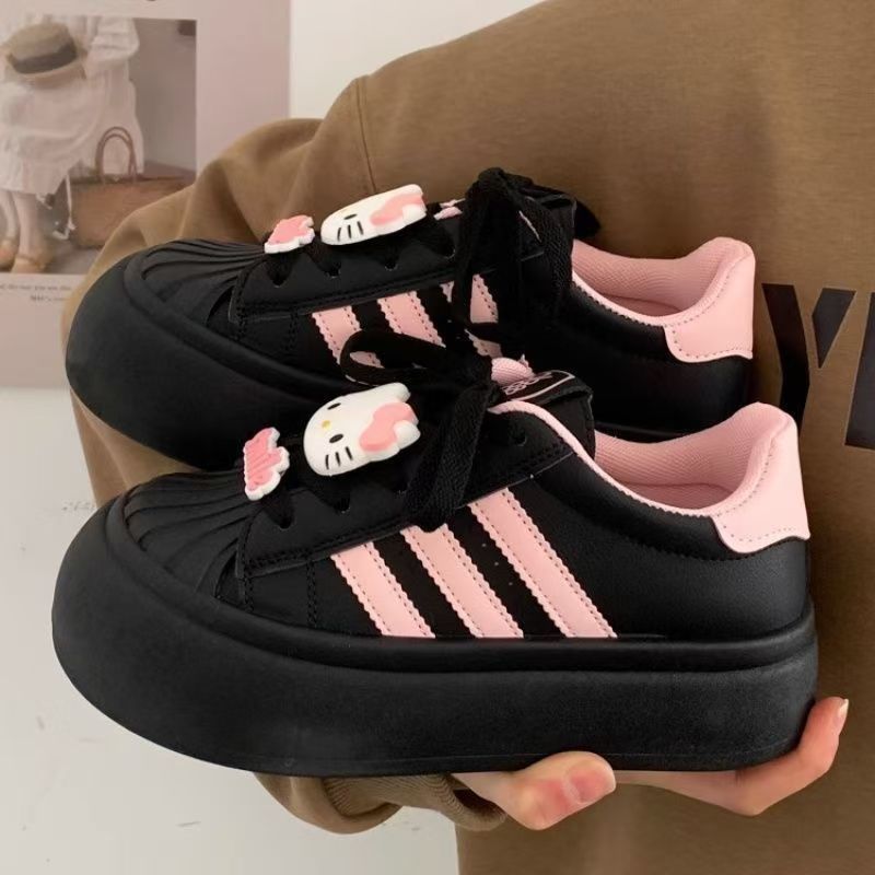 Autumn winterheattechfleece-lined big toe white shoes women's thick sole cotton shoes new arrival junior high school students casual black sneakers
