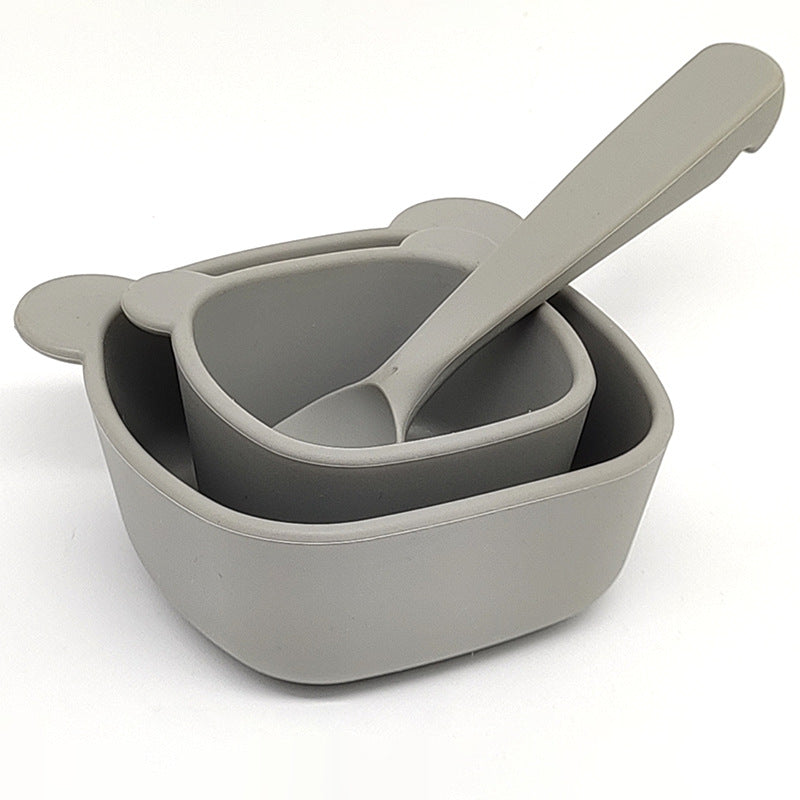Cross-border bear training complementary food bowl children's silicone bowl feeding tableware 2-piece set with suction cup anti-drop feeding tableware