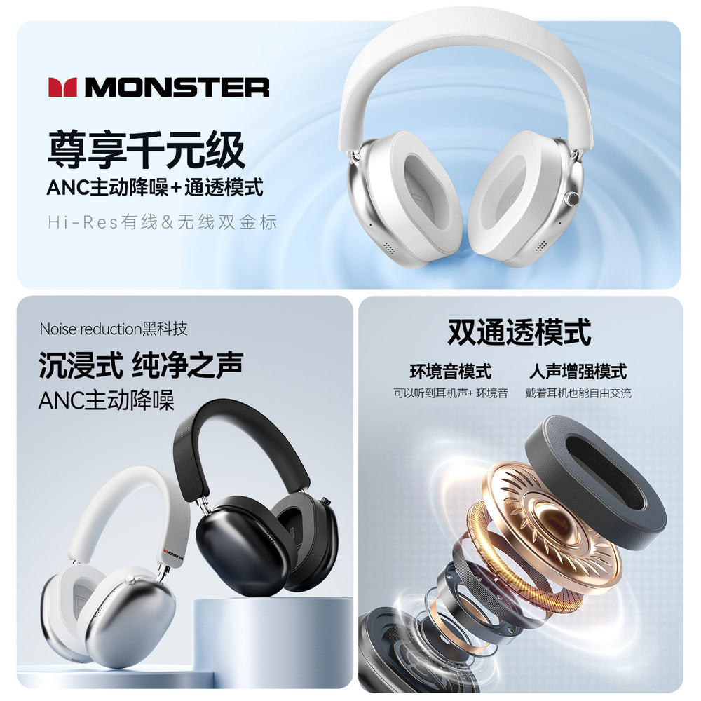 Mons ah100 wireless bluetooth headphones with anc noise cancellation - bluetooth 6.0 for sports and running
