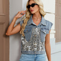European and american cross-border e-commerce  independent website new leopard print fashion print patchwork denim top vest casual