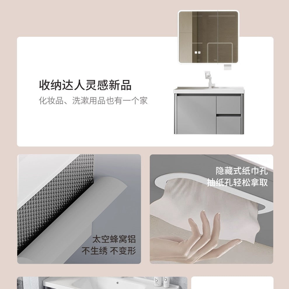 Bathroom cabinet ceramic all-in-one basin sanitary for home wash basin wash basin combination honeycomb aluminum storage j mirror