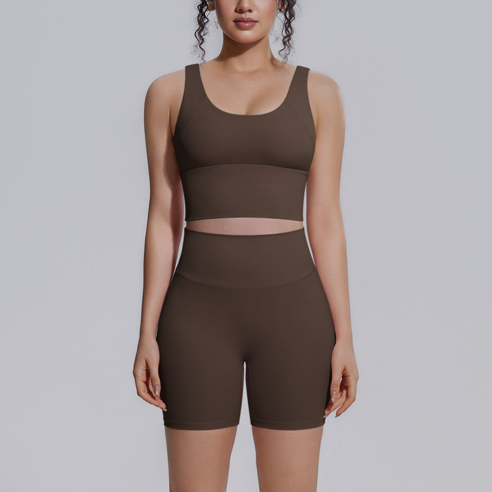Sexy v-shaped back sports bra high waist hip lifting tight shorts suit quick-drying yoga clothes running fitness clothes