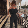 spring/summer new arrivals: european and american style women's feather bandeau color block pants one-shoulder backless sexy jumpsuit