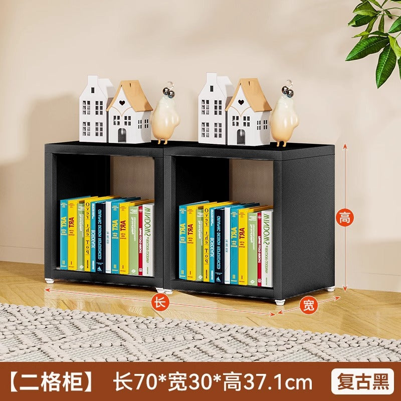 Freestanding steel bookcase for home use - modular grid design, wall-mounted or freestanding, multi-tier bookshelf, children's iron art storage rack