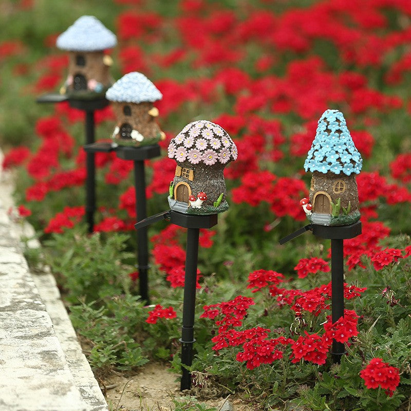 Solar New Cartoon Animation Resin Creative Mushroom House Outdoor Waterproof Floor Plug-in Light Garden Landscape Light
