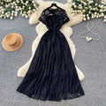 French chic lace cutout dress - women's summer tie-waist a-line elegant maxi dress