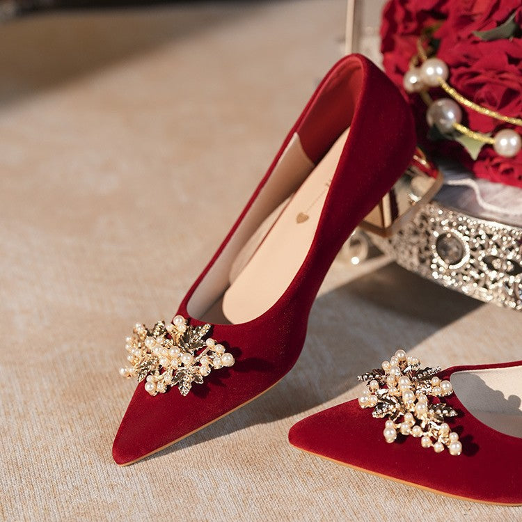 Wedding shoes bridal shoes 2026 new arrival red low-heeled women's shoes not tiring feet chinese xiuhe wedding shoes