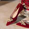 Wedding shoes bridal shoes 2026 new arrival red low-heeled women's shoes not tiring feet chinese xiuhe wedding shoes