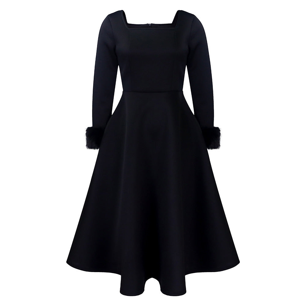 D451 party dress independent station winter elegant elegance fur decoration large skirt dress african dress