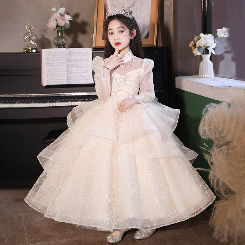 girl's dress flower girl wedding dress princess dress kids catwalk host spring & fallnew arrival mesh piano performance