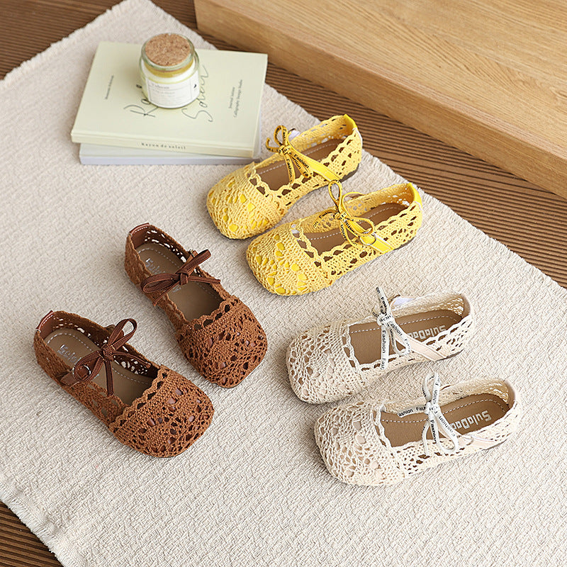 Kids sandals summer new arrival baby baotou pure color princess shoes girls woven cut out soft bottomnon-slip toddler shoes