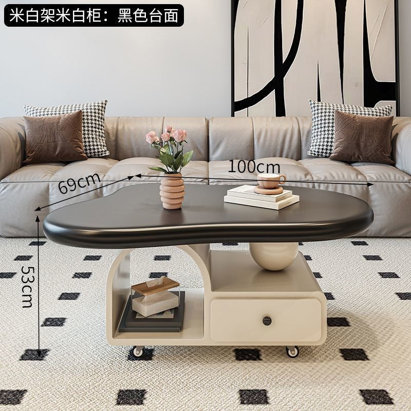 Cream cloud coffee table small apartment living room for home movable cart modern light luxury classy storage tea table