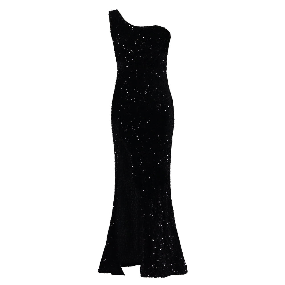 D3288  european and american women's clothing  new fashion one-shoulder sexy slit maxi dress sequin evening gown