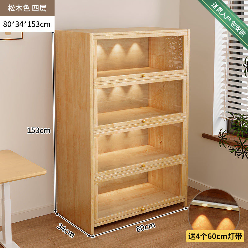 Solid wood dust-proof bookcase integrated against the wall Walnut color storage cabinet Locker Floor storage cabinet Household bookshelf