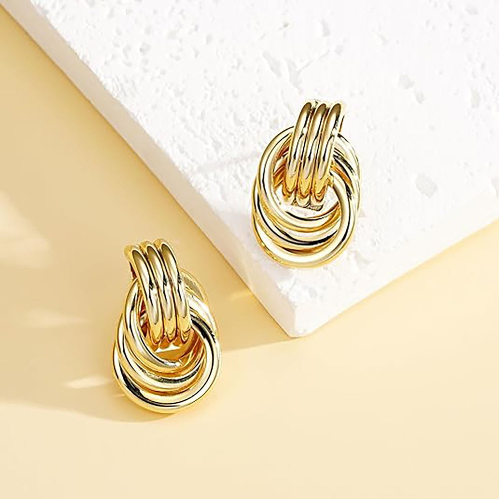 European and american cross-border amazon design new twisted knotted earrings oval hollow copper tube metal drop earrings jewelry