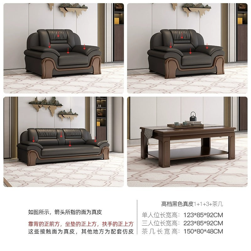 Office sofa business casual living room hall hotel reception casual area genuine leather coffee table reception office combination