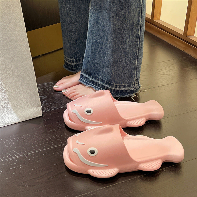 2024 summer new cartoon catfish platform casual slippers women's ins popular couple's one-strap beach fish slippers