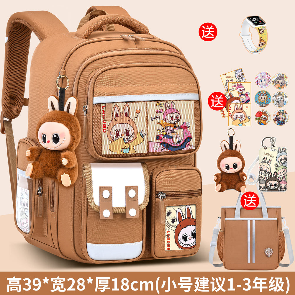 2026 new labubu backpack for girls, elementary school students grades 1-6, boys' lightweight kids' backpack, spine protection, and weight reduction