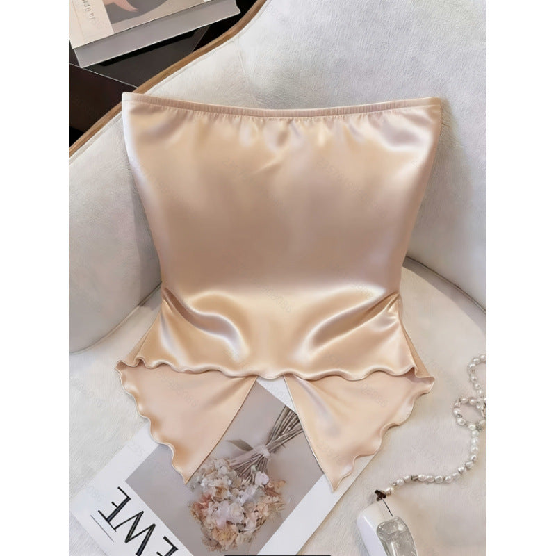 Women's summer new fashion elegant solid color satin twist knot strapless bandeau top - perfect for dates