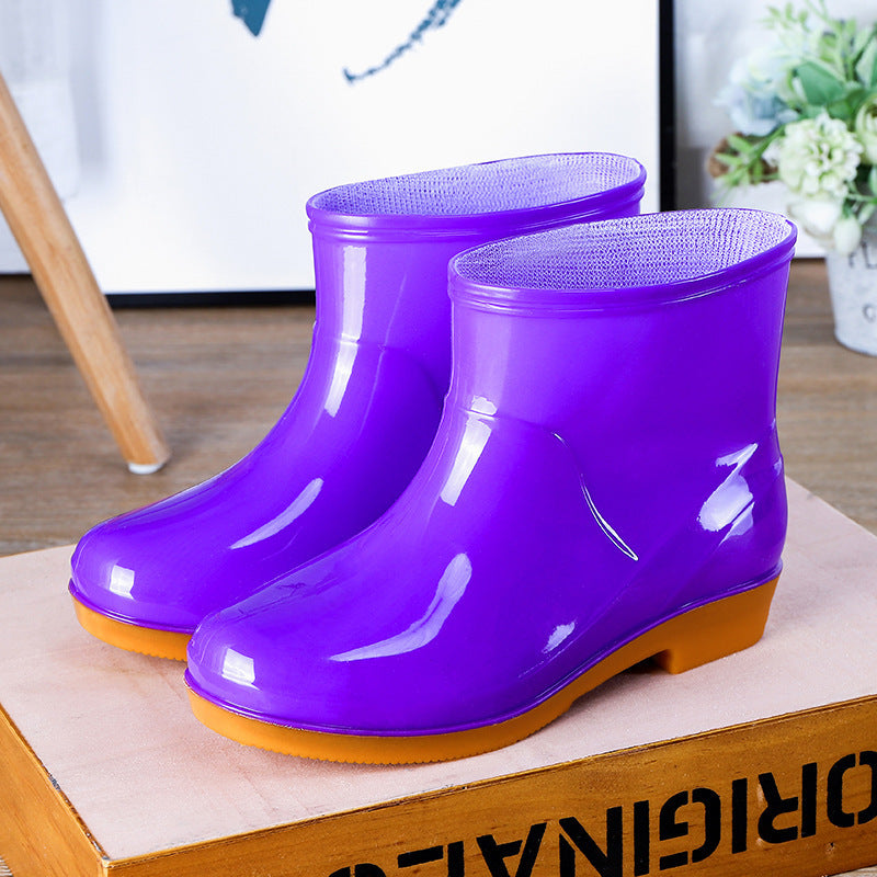 Wholesale women's safety short boots: low-cut, waterproof, non-slip rain boots for kitchen work, thickened and warm rain boots for adults