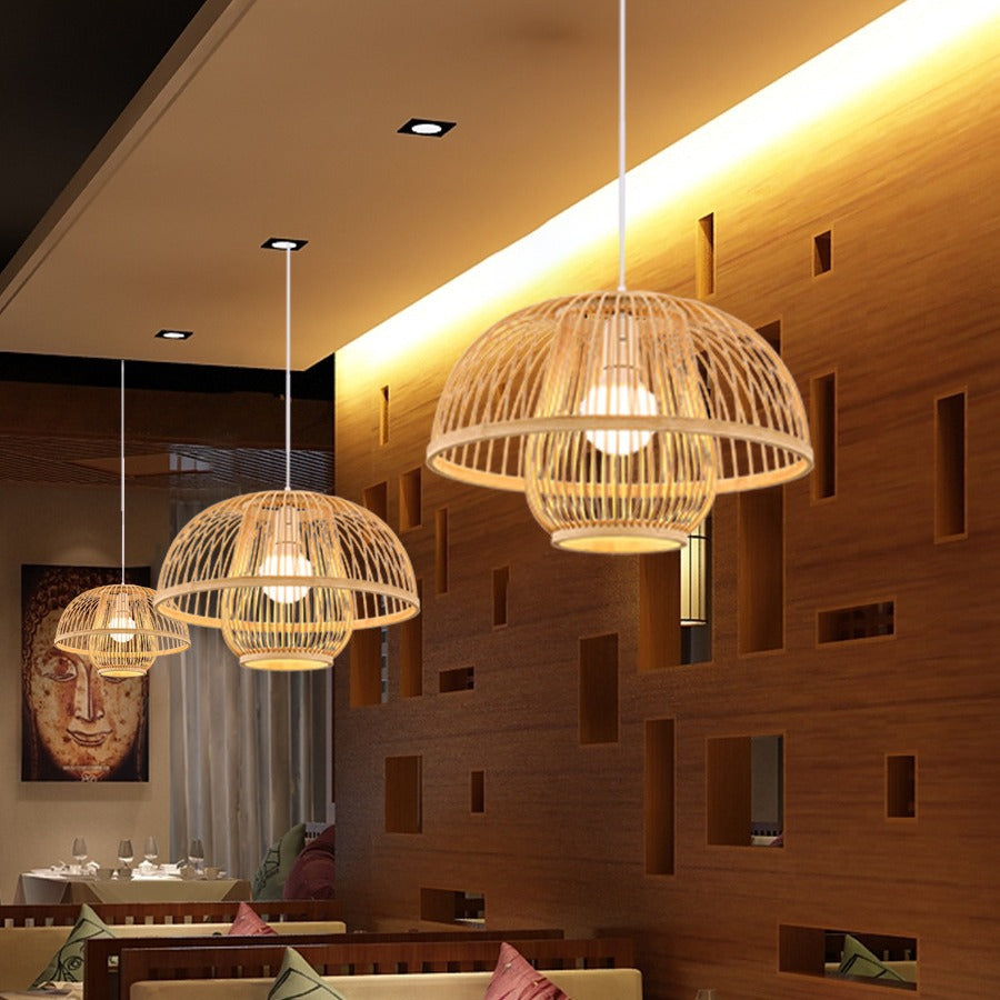 Woven Lantern Chandelier Chinese Hot Pot Restaurant Restaurant Bamboo Art Lighting Store Commercial Homestay Tea Room Japanese Lighting