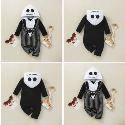 hot-selling halloween costume for babies: skeleton hooded romper