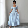 spring women's fashion: european and american fresh & elegant lace-up square neck dress - youthful, backless, ruffle sleeve french style dress