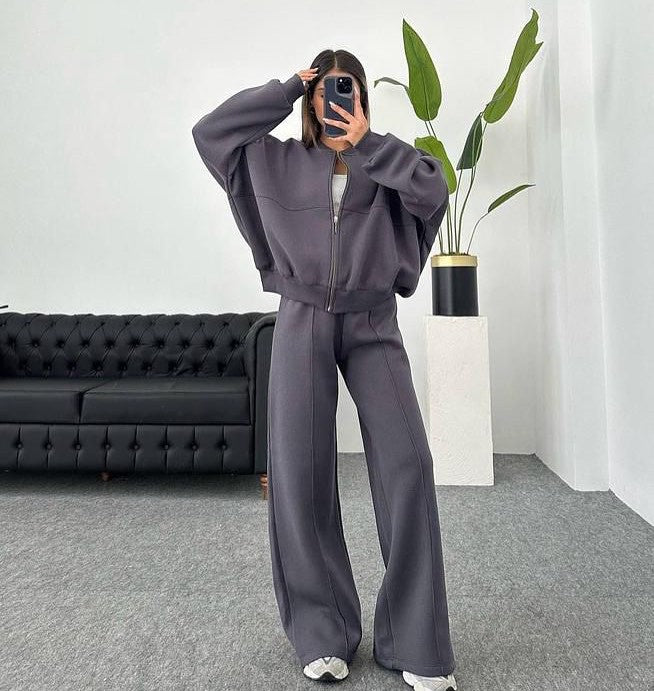 European and American casual suit American autumn and winter cardigan sports women's clothing fashion street style long-sleeved jacket trousers two-piece set