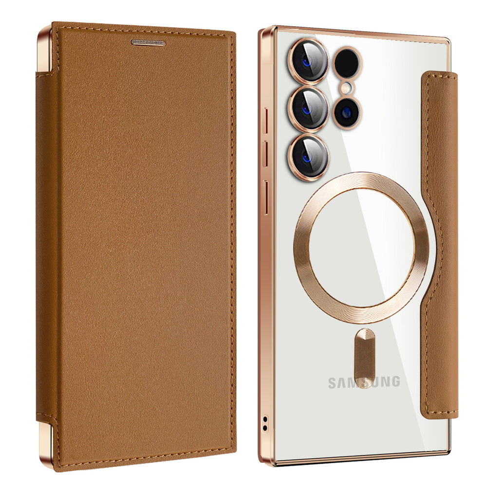 Suitable for samsung s26ultra electroplated gold shield magnetic leather case mobile phone case foreign trade a56 all-inclusive flip protective cover
