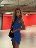 Amazon cross-border women's fashion: european and american sweet & spicy style dress -  spring/summer new arrival - pure & sultry slit mini dress, figure-flattering