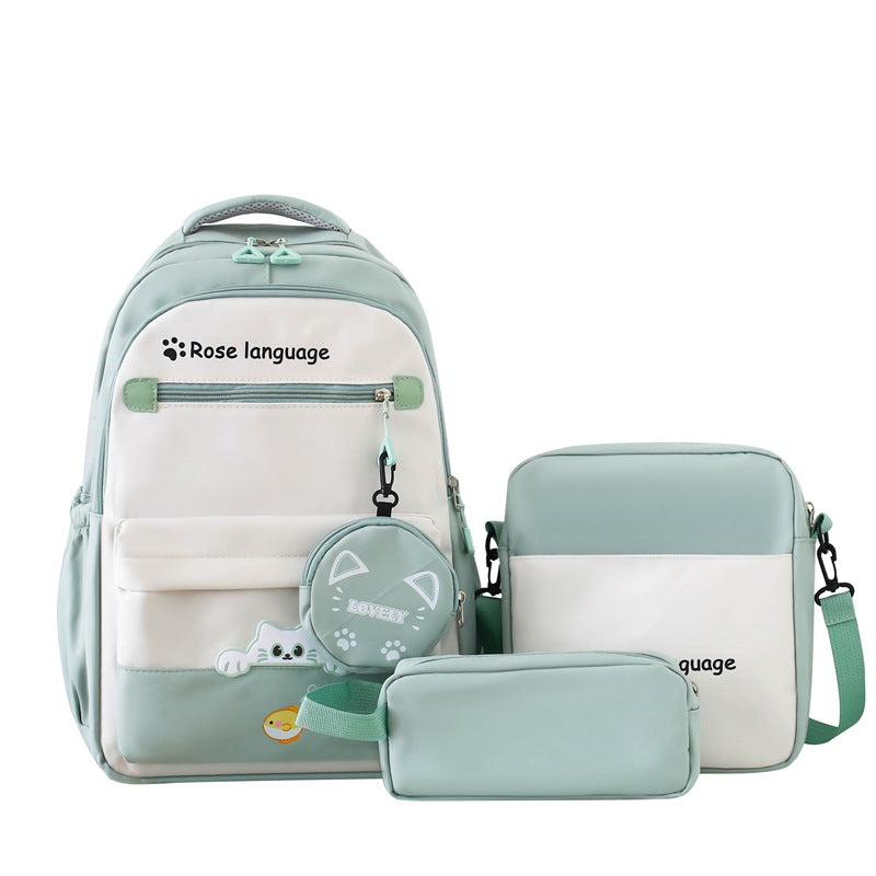 New student schoolbag college style large-capacity schoolbag female Korean version simple primary and secondary school students three-piece backpack