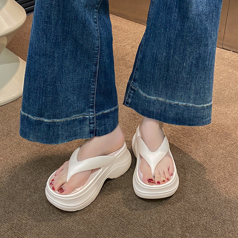Platform thick sole flip flops women's summer easiest for match heightened flip flops non-slip sandals outwear beach beach slippers