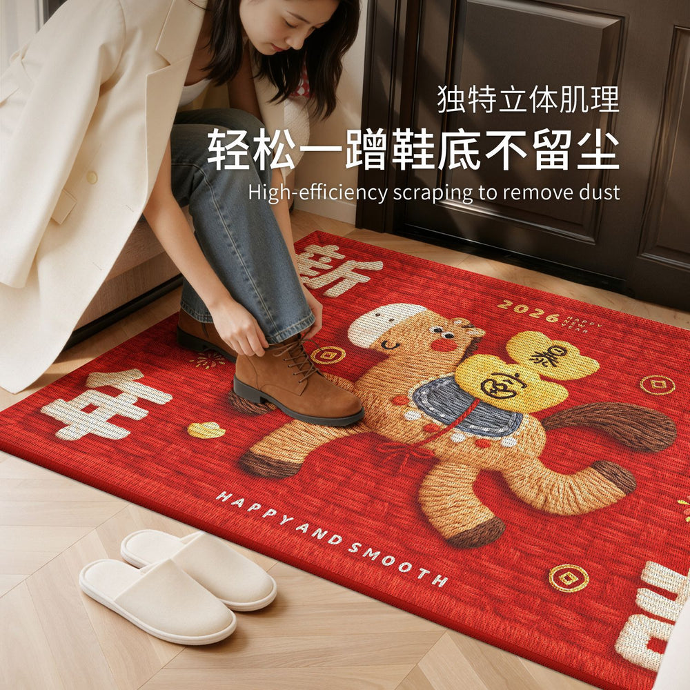 Horse year red entrance door mat 2026 new arrival festive non-slip dust removal abrasion resistant foot mat entrance door carpet